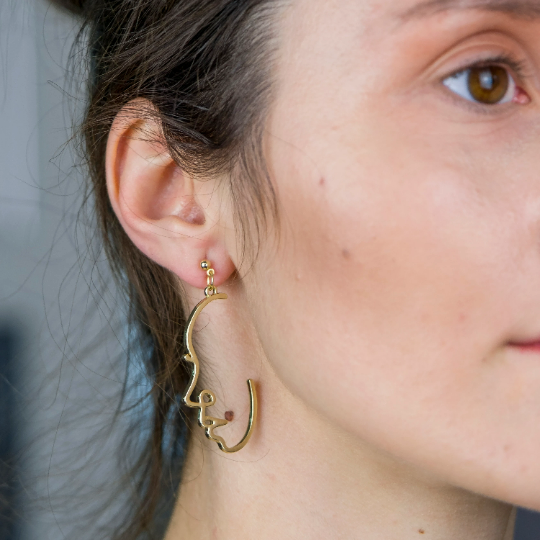 Face Drop Abstract Statement Hollow Profile Face Dangle Bohemian Earrings