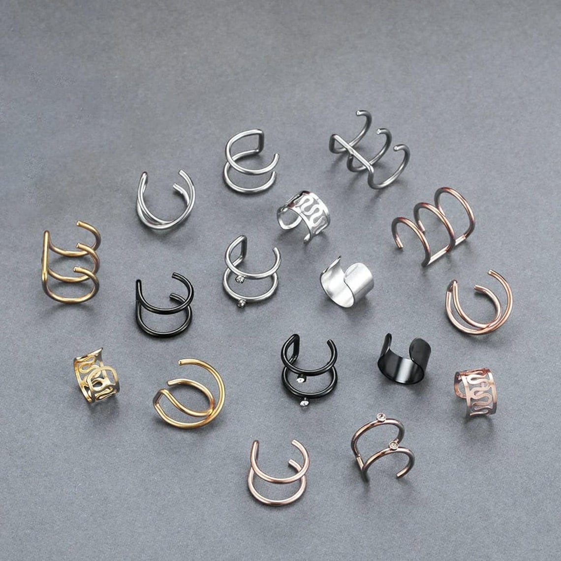 12 & 6 Piece Gold Adjustable Wire No Piercing Everyday Cartilage Helix Ear Cuff detail view 4 — Boho Jewellery UK | The Colourful Aura