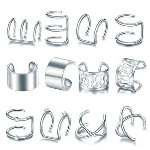 Silver 12 & 6 Piece Gold Adjustable Wire No Piercing Everyday Cartilage Helix Ear Cuff detail view 3 — Boho Jewellery UK | The Colourful Aura