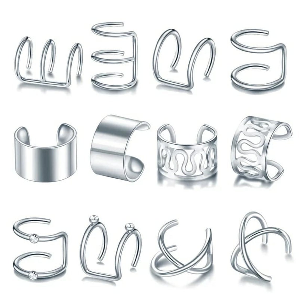 Silver 12 & 6 Piece Gold Adjustable Wire No Piercing Everyday Cartilage Helix Ear Cuff detail view 3 — Boho Jewellery UK | The Colourful Aura