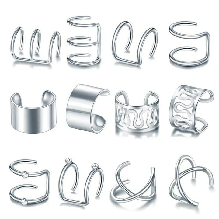 Silver 12 & 6 Piece Gold Adjustable Wire No Piercing Everyday Cartilage Helix Ear Cuff detail view 3 — Boho Jewellery UK | The Colourful Aura