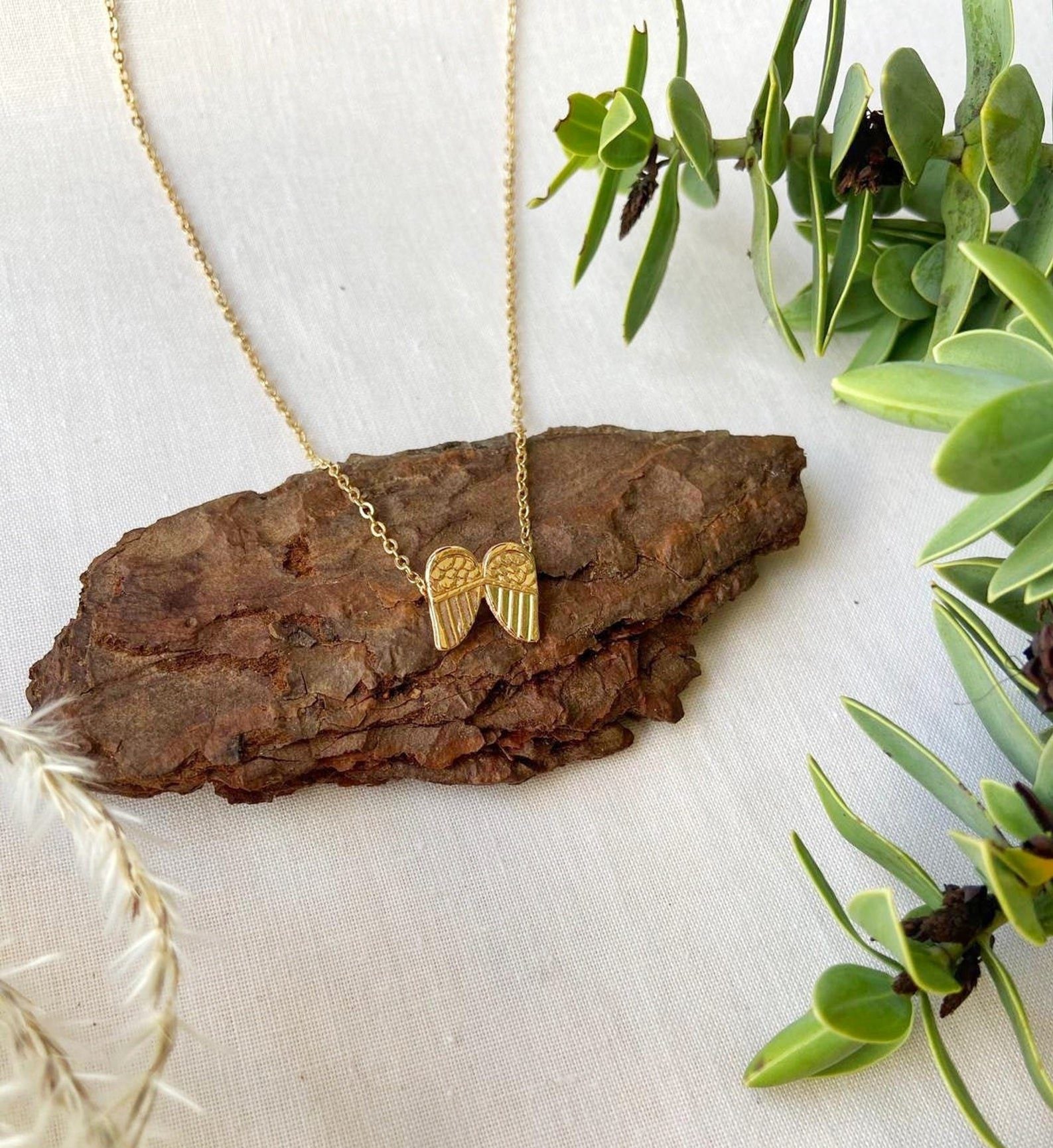 Golden Guardian angel wings necklace