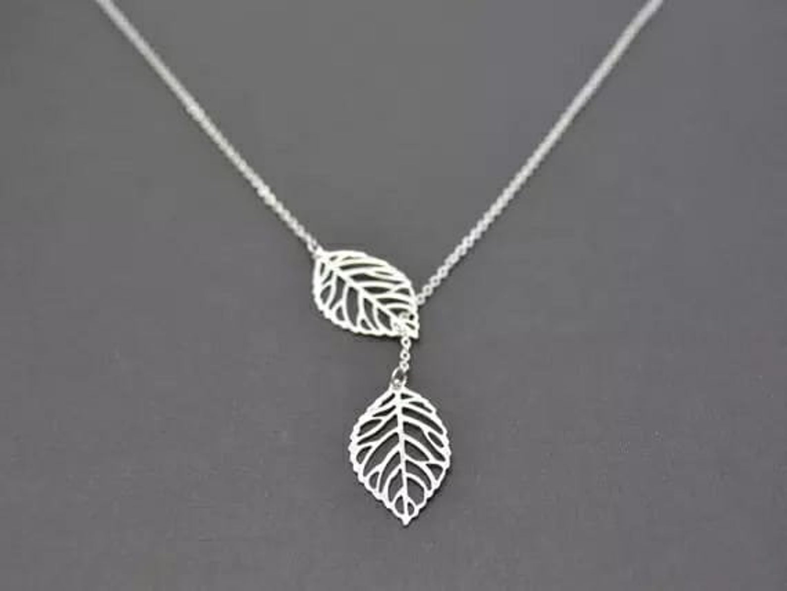 Gold Silver Two Filigree Leaf Y Shape Cross Drop Adjustable Lariat Necklace