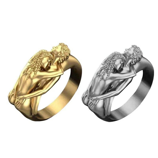 Gold Silver Adam & Eve Love Hug Stackable Couple Ring
