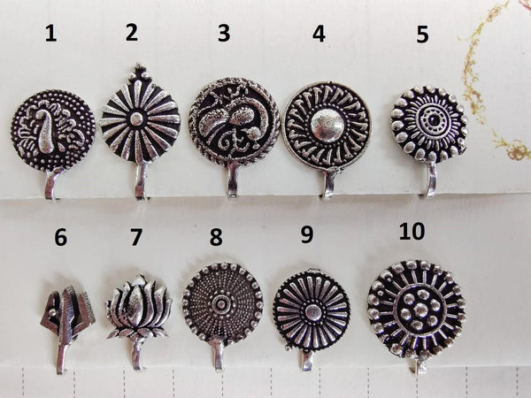 Multiple Design Simple Round Clip On Non Pierced Antique Boho Nose Pin