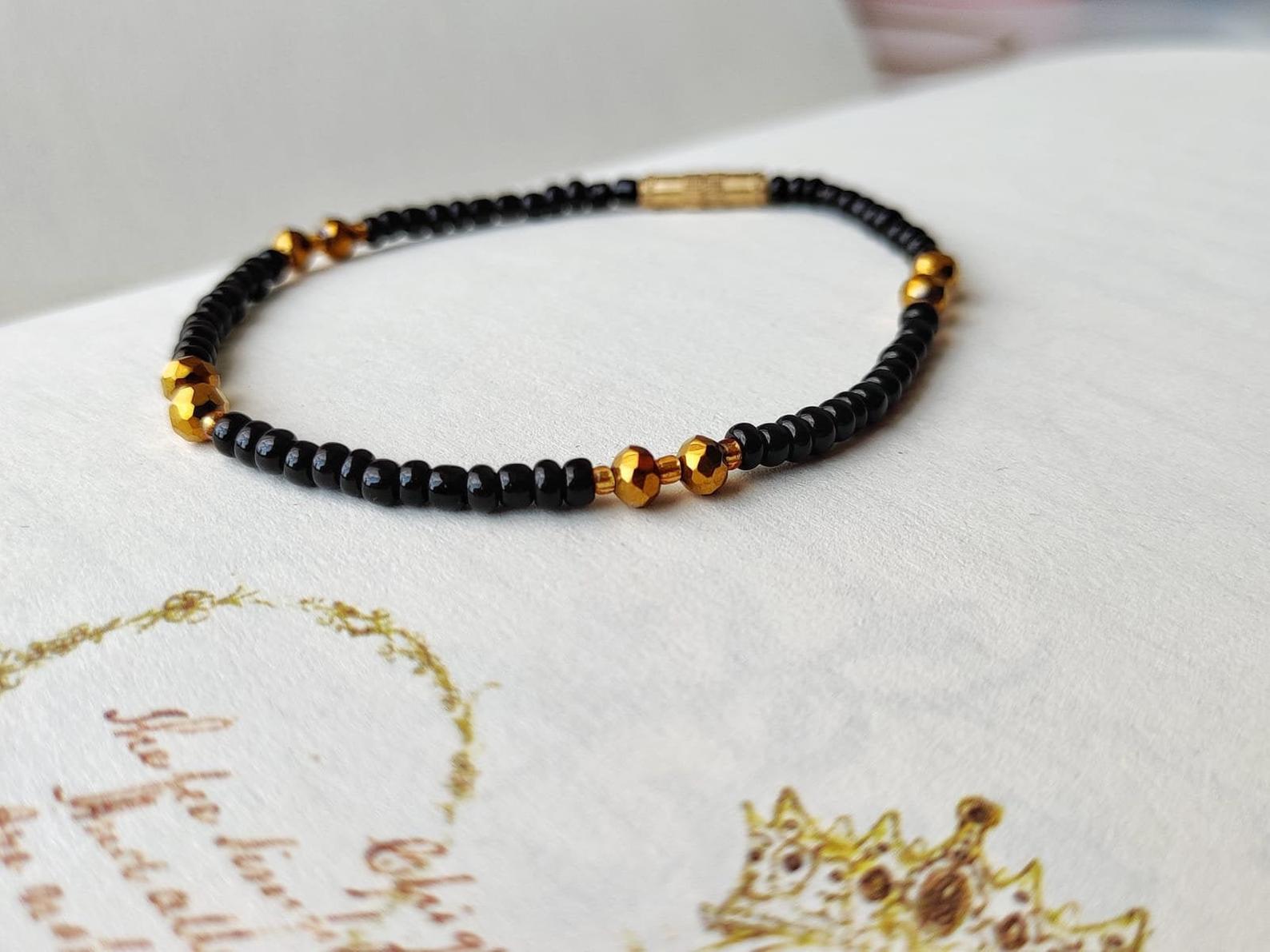 Gold Multicolour Black Silver Beaded Indian Nazar Magalsutra Everyday Bracelet (Close-up Detail) | The Colourful Aura