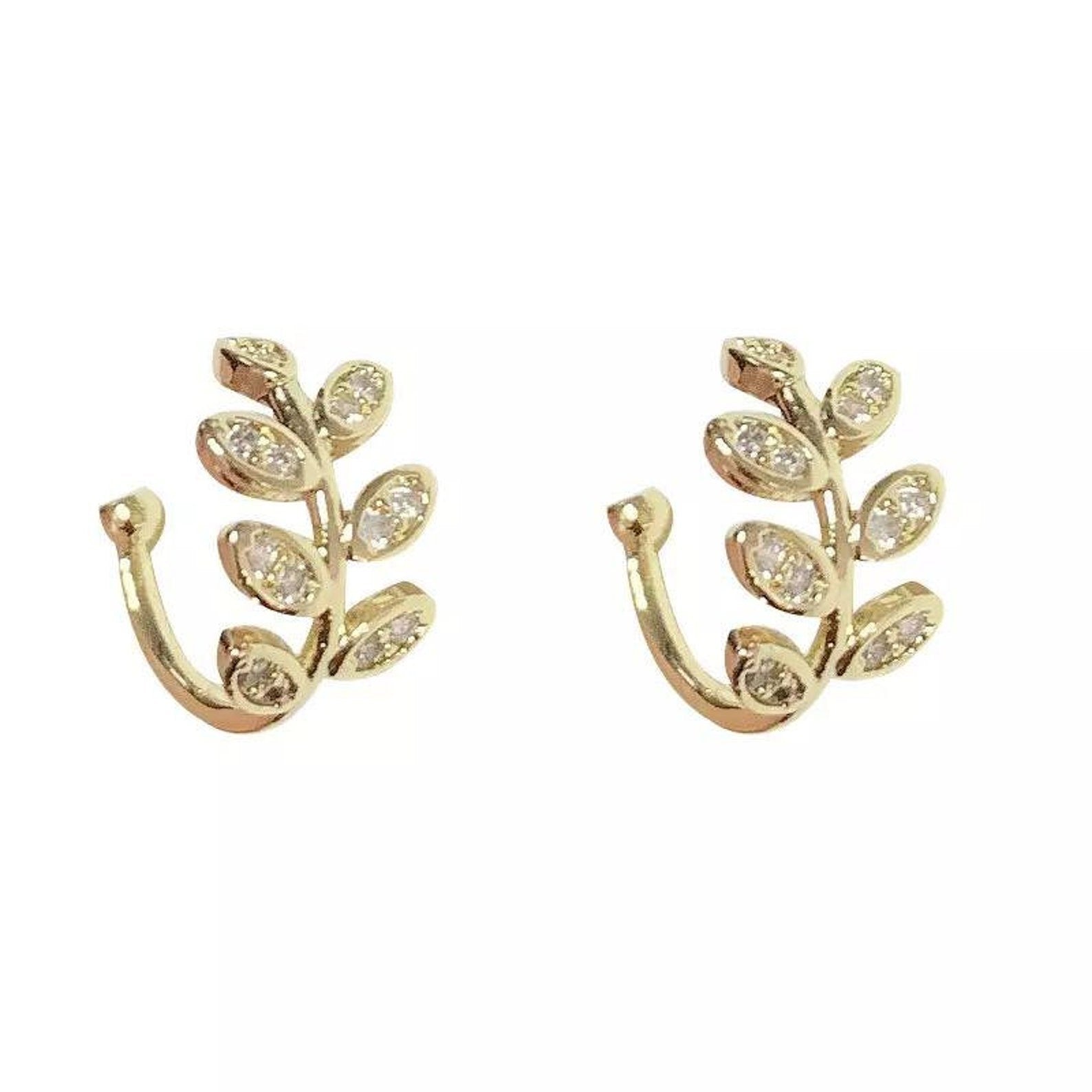 Adjustable No Piercing Single Leaf Wide Wire Ear Wrap Cuff Helix Band