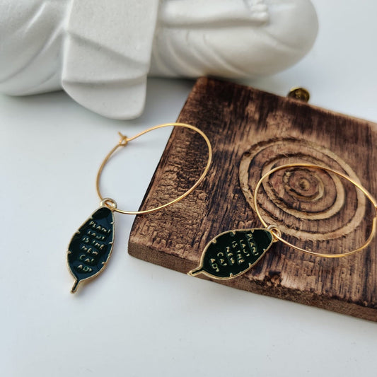 Green Leaf Hoop Earrings