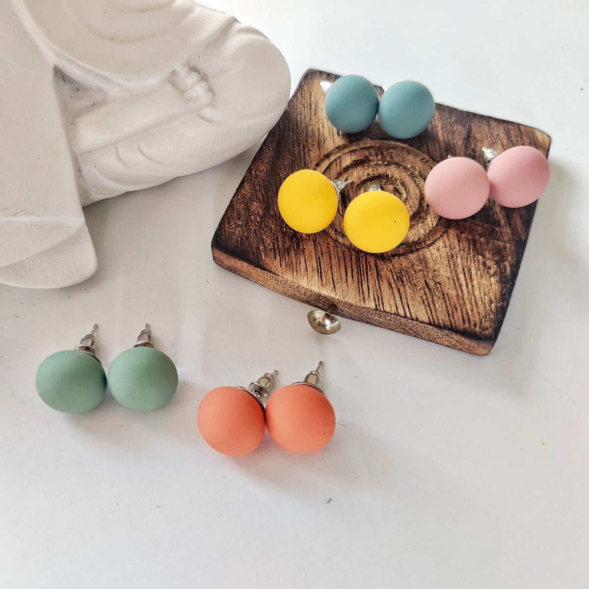Blue Multicolour Matte Unisex Round Ball Studs Minimalist Everyday Dot Earrings — Boho Jewellery UK | The Colourful Aura