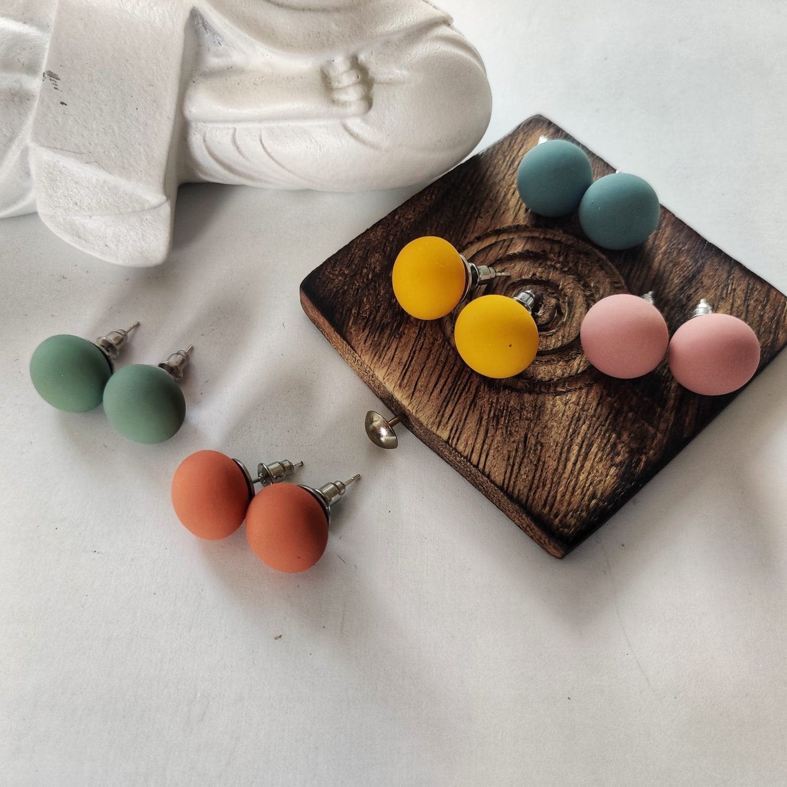 Multicolour Matte Unisex Round Ball Studs Minimalist Everyday Dot Earrings