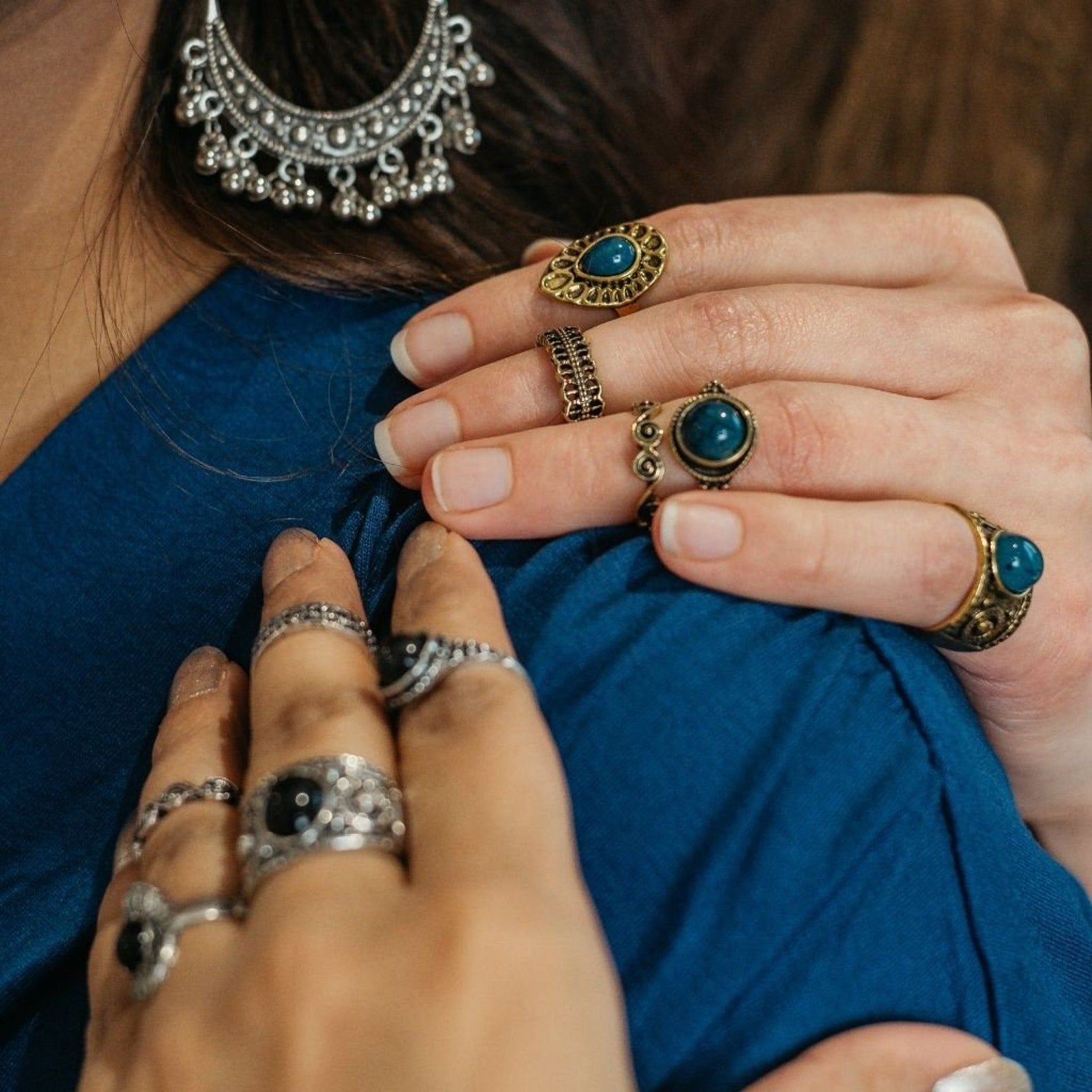 5 Piece Bohemian vintage Tribal Midi Stackable Ring Set