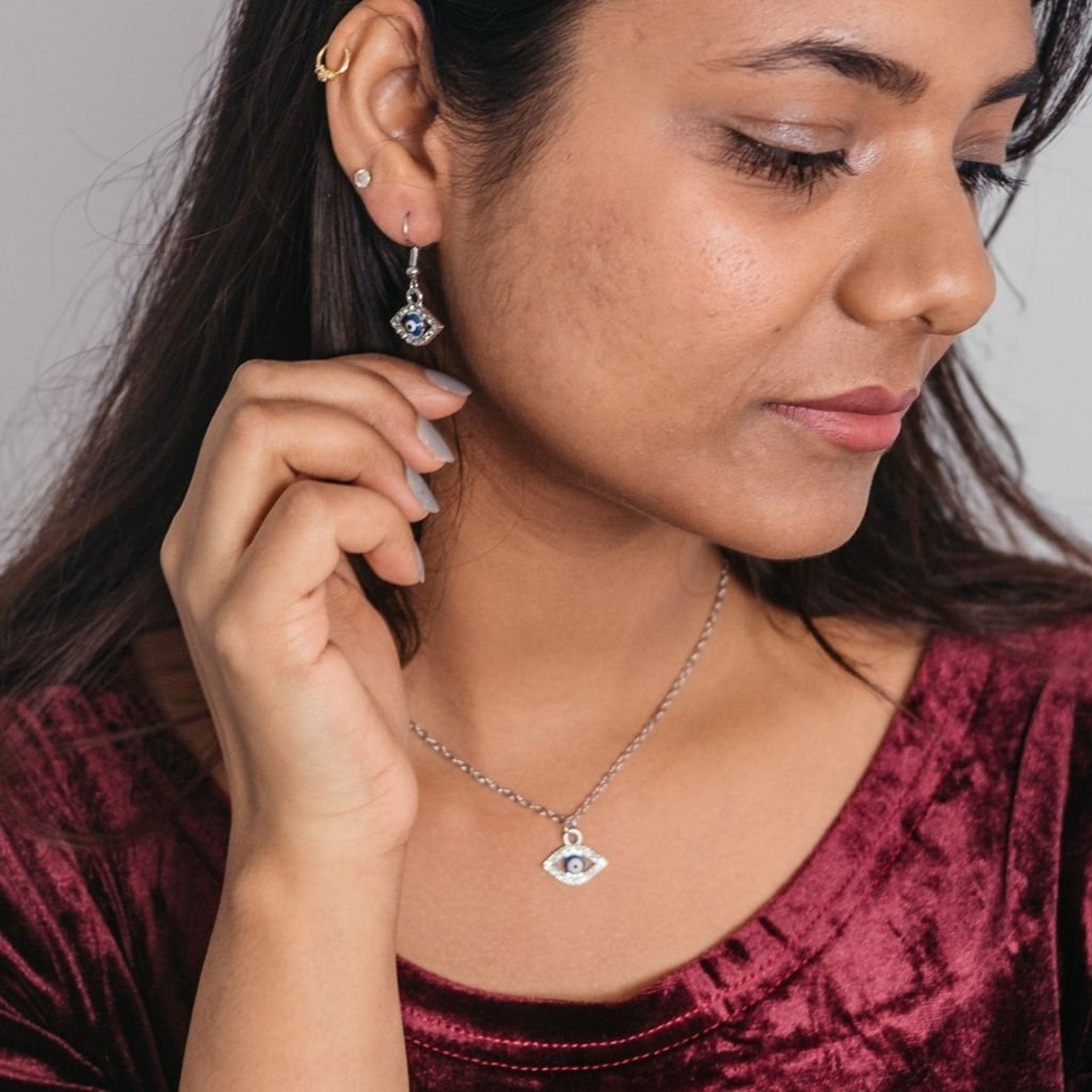 Evil Eye Zircon Minimalist Adjustable Turkish Boho Charm Pendant Necklace (Close-up Detail) | The Colourful Aura