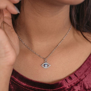 Silver Evil Eye Zircon Minimalist Adjustable Turkish Boho Charm Pendant — Boho Jewellery UK | The Colourful Aura