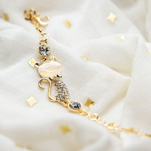 Adjustable Rose Gold Feline Kitten Cat-Themed Lovers Meow Zircon Animal Bracelet