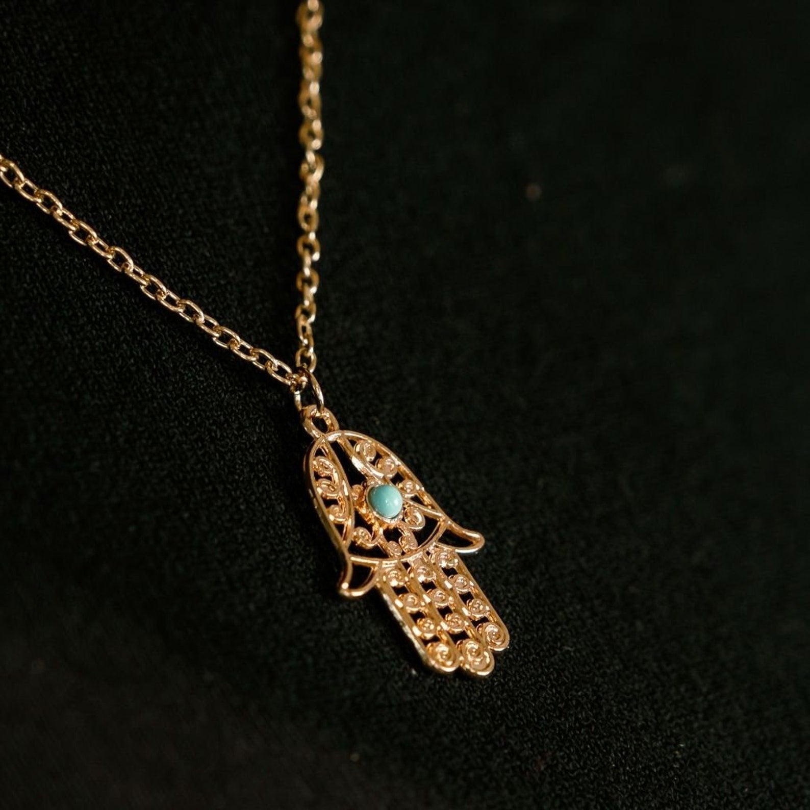 Hamsa Hand Gold and Silver Hand of Fatima Dainty Pendant Necklace (Close-up Detail) | The Colourful Aura