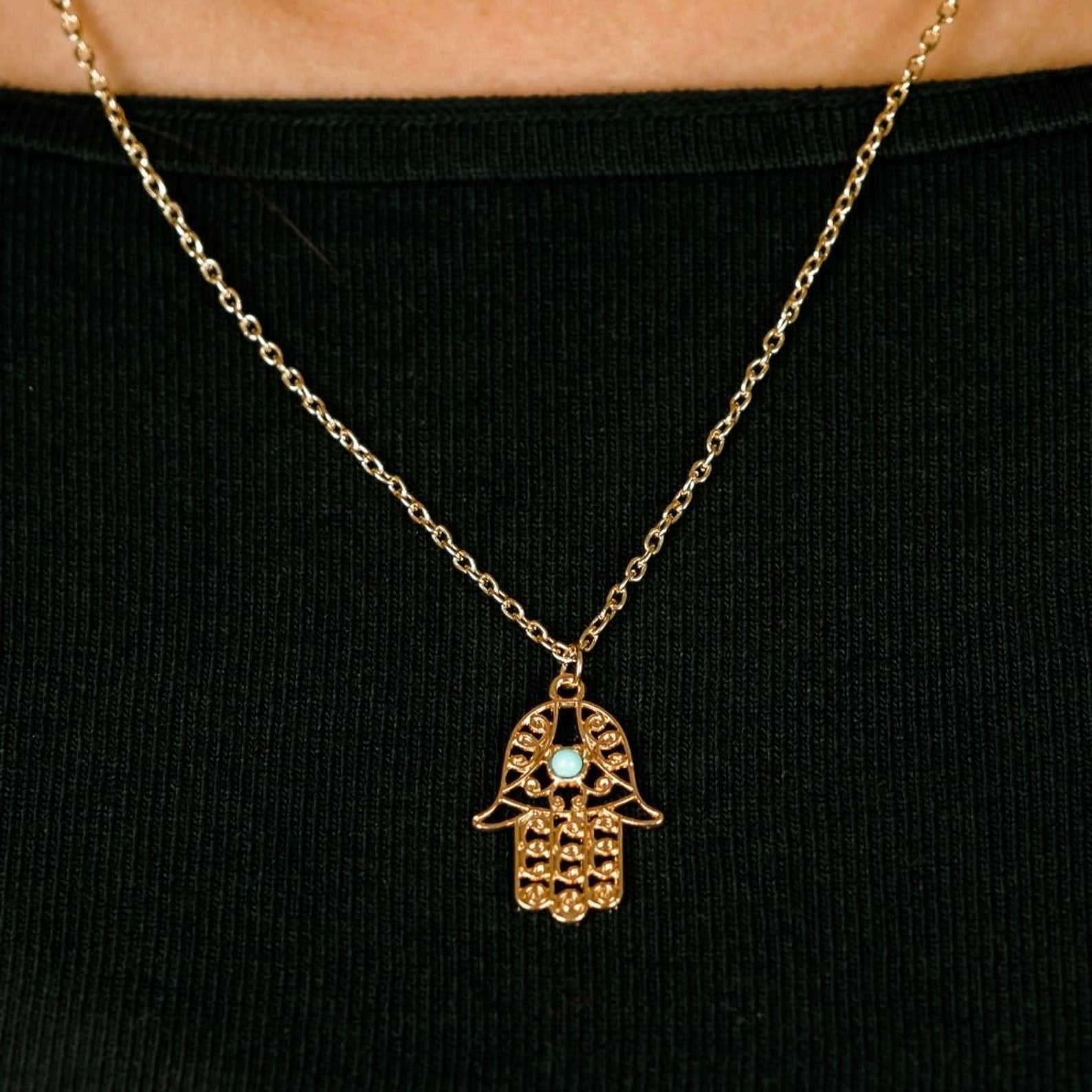 Hamsa Hand of Fatima Gold and Silver Protection Pendant Necklace