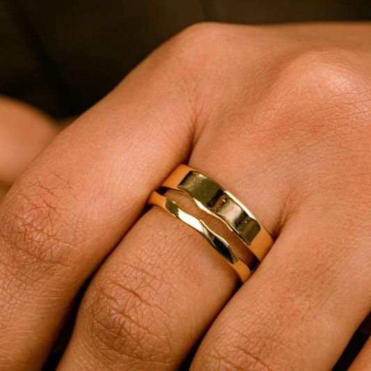 Adjustable Thick Hammered Silver Irregular Cuff Band Wave Ring