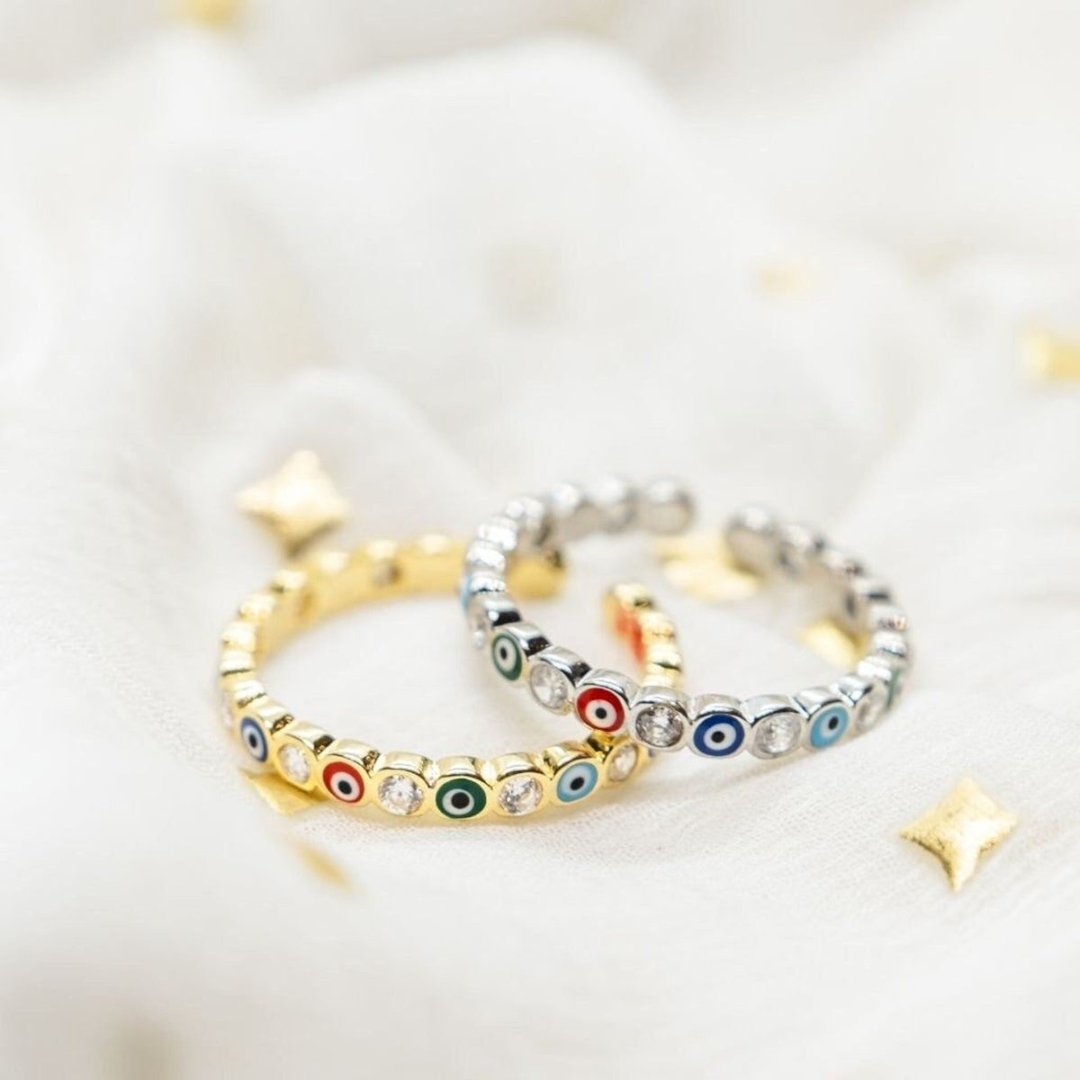Adjustable Multicolour Minimalist Slim Stacking Evil Eye Band Ring – The Colourful Aura