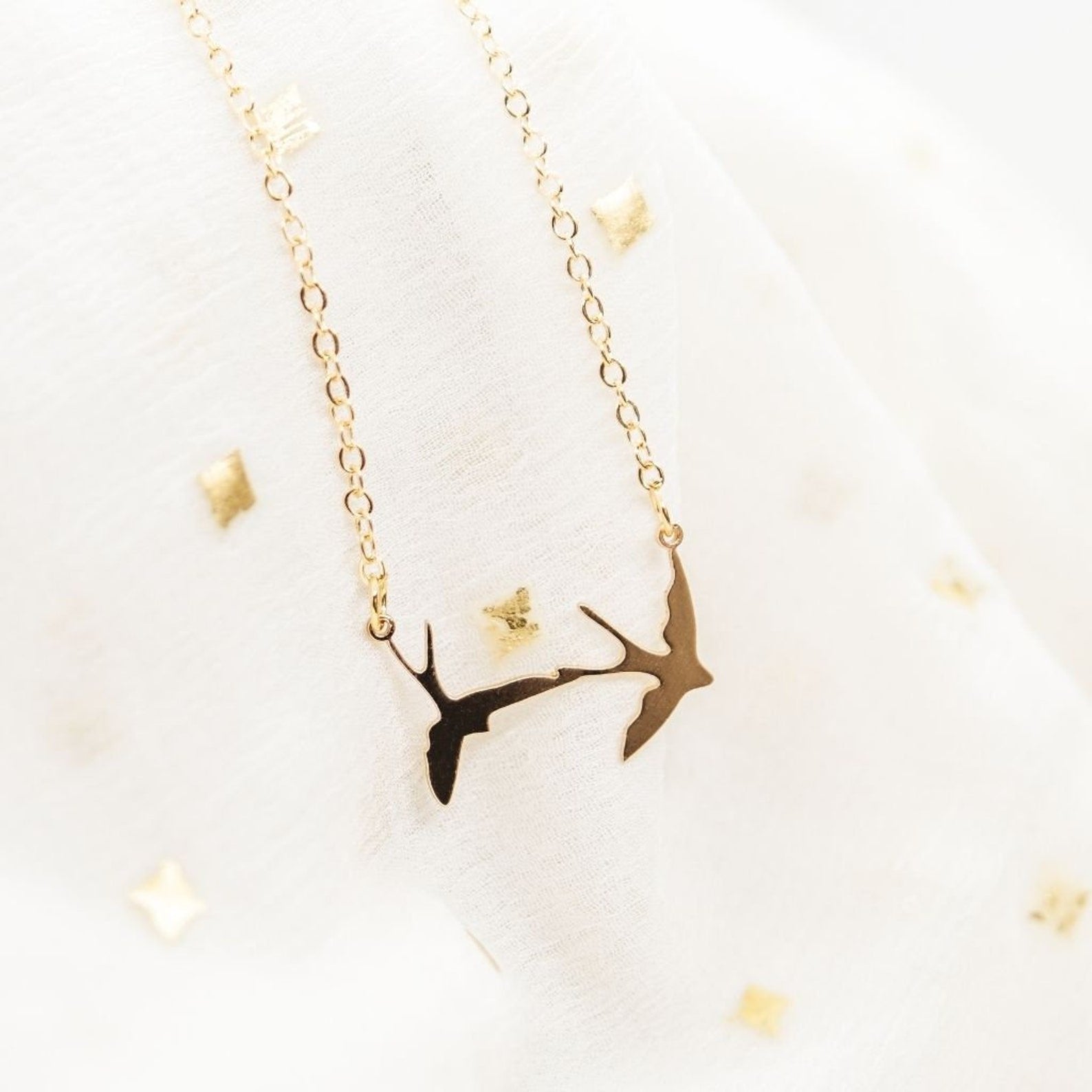 Two Bird Silver Gold Pendant Necklace, Nature Birds Charm, Simple Pendant for (Close-up Detail) | The Colourful Aura