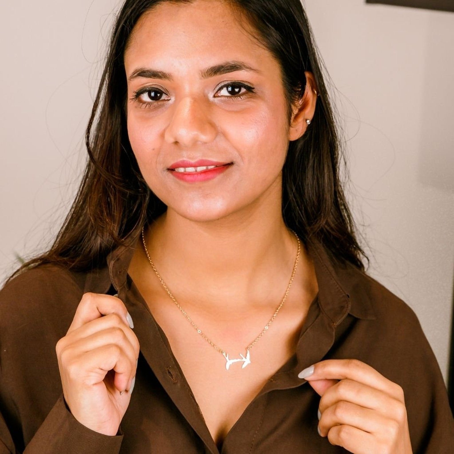Two Bird Silver Gold Pendant Necklace, Nature Birds Charm, Simple Pendant for (Close-up Detail) | The Colourful Aura