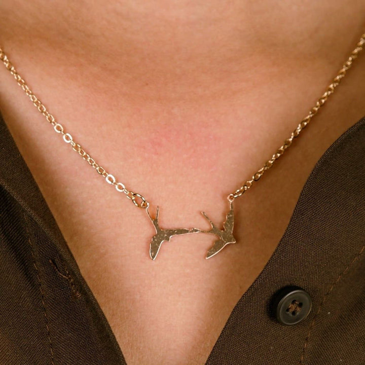 Two Bird Silver Gold Pendant Necklace, Nature Birds Charm, Simple Pendant for — Boho Jewellery UK | The Colourful Aura