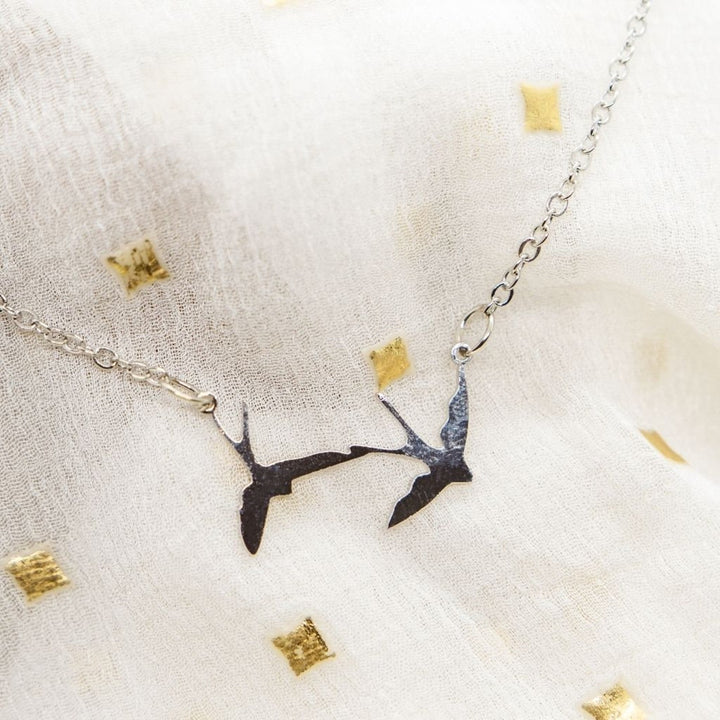 Two Bird Silver Gold Pendant Necklace, Nature Birds Charm, Simple Pendant for (Close-up Detail) | The Colourful Aura
