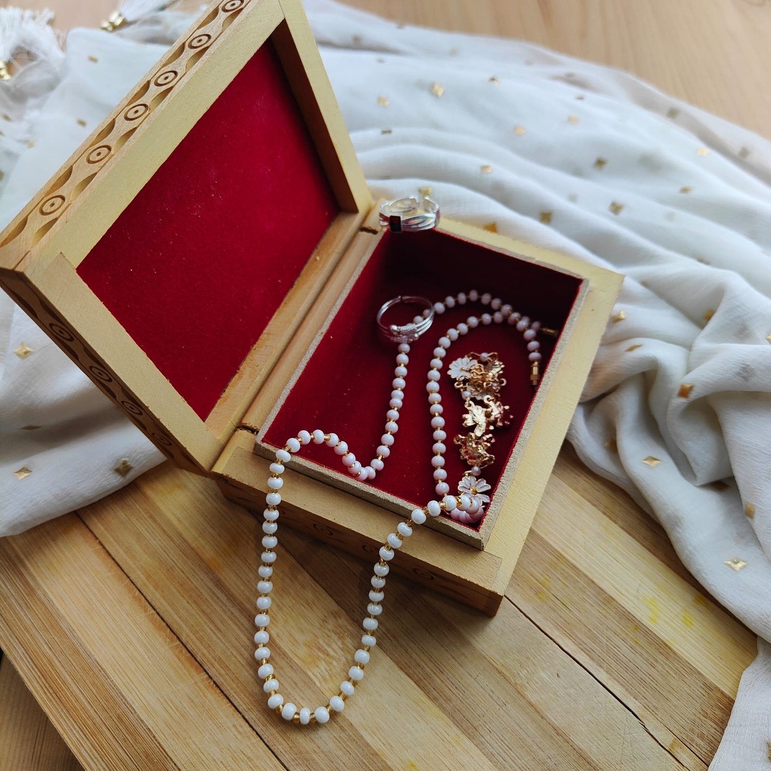 Handmade Wooden Lady Portrait Vintage Wood Carving Indian Trinket Jewellery Box