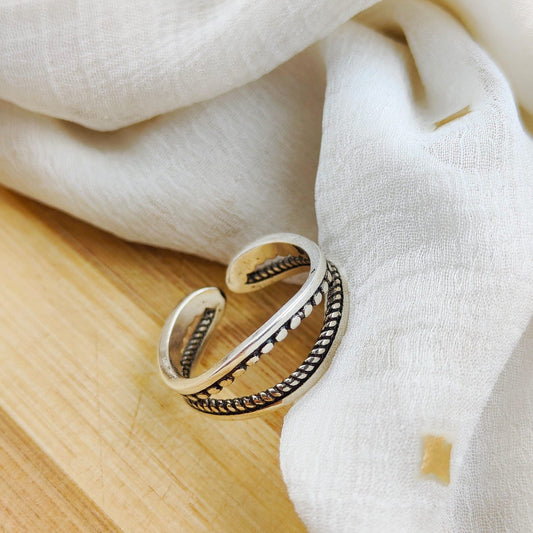 Double Layer Vintage Punk Adjustable Silver Link Ring