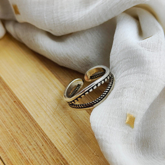 Double Layer Vintage Punk Adjustable Silver Link Ring