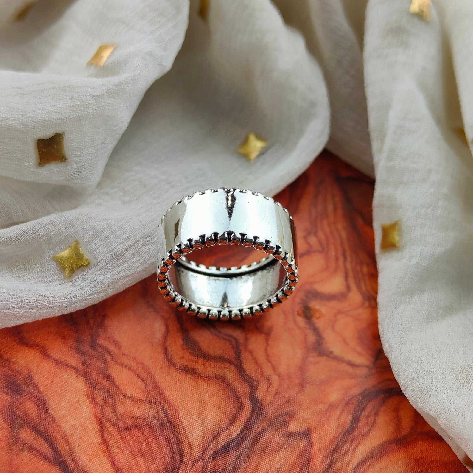 Adjustable Wide Thick Silver Band Cuff Thumb Statement Ring