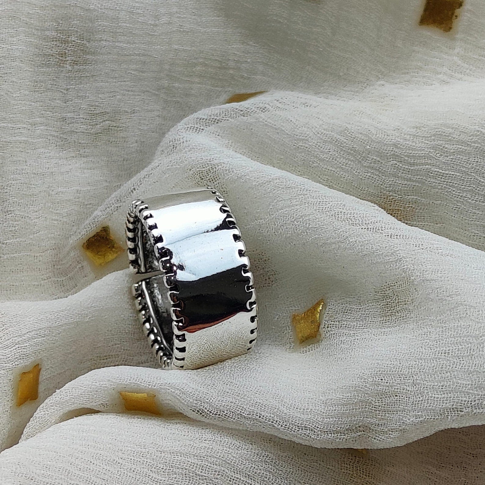 Adjustable Wide Thick Silver Band Cuff Thumb Statement Ring