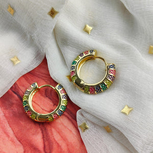 Large Enamel Huggie Multicolour Rainbow Dainty Floral Hoop Earrings (Close-up Detail) | The Colourful Aura