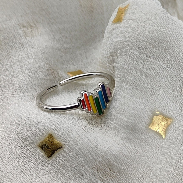 Slim Rainbow Colourful Heart Open Adjustable Chakra Thin Ring