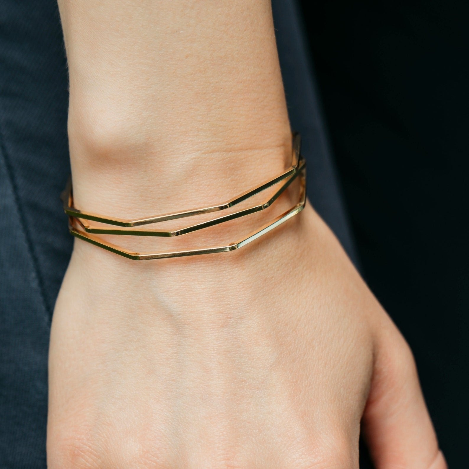 Adjustable Three Layer Silver Twist Angle Geometric Open Cuff Bangle Bracelet – The Colourful Aura