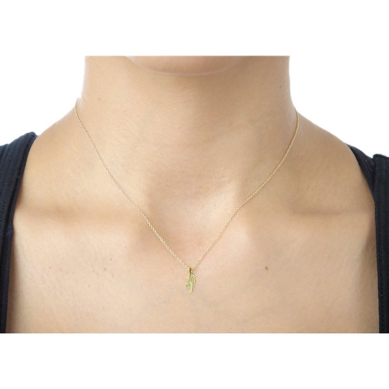 Gold Angel Feather Leaf Charm Freedom Bird Pendant Necklace