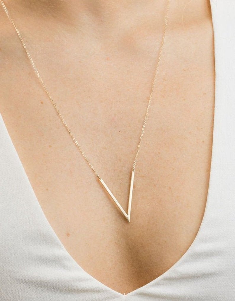 Dainty V Angled Bar Necklace