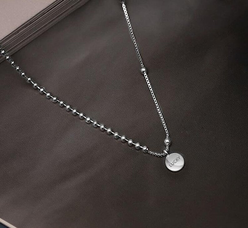 925 Sterling Silver Lucky Charm Minimalist Dainty Dangle Choker Necklace