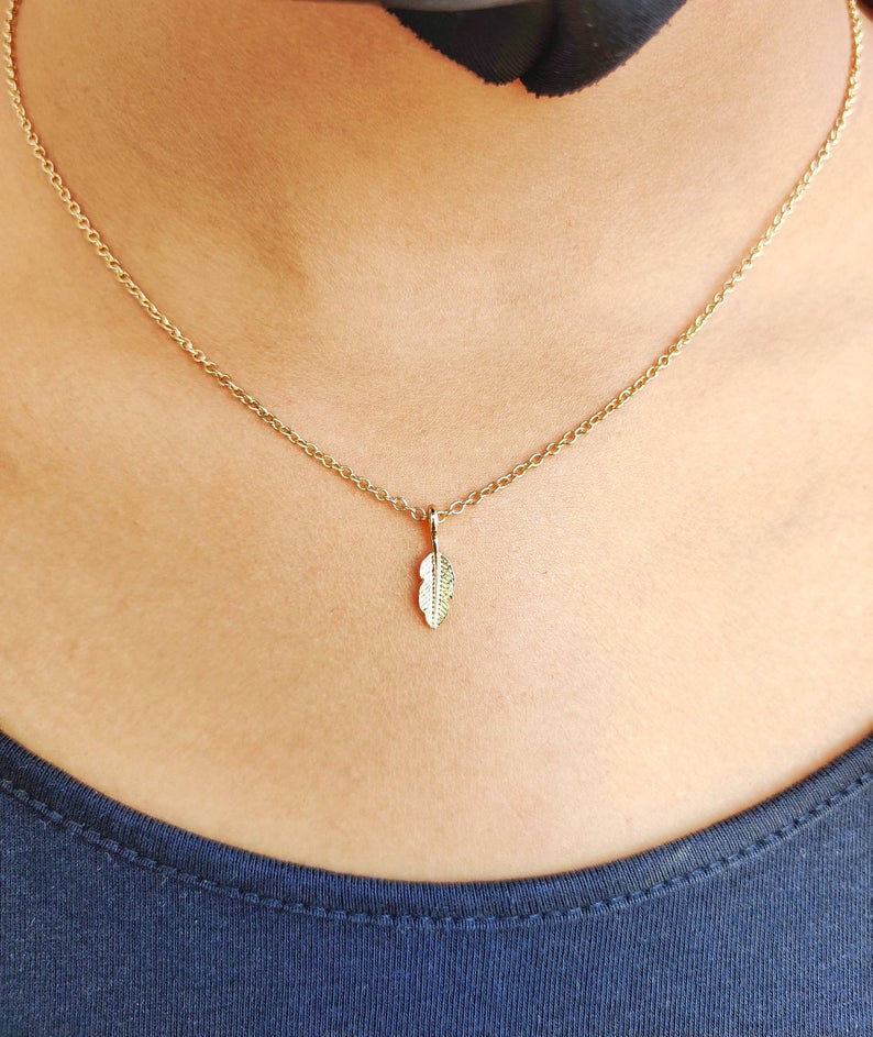 Gold Leaf Feather Charm Necklace