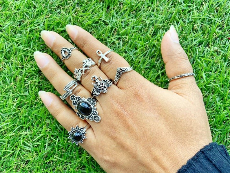 9 Piece Bohemian Stackable Beach Midi Tribal Vintage Ring Set