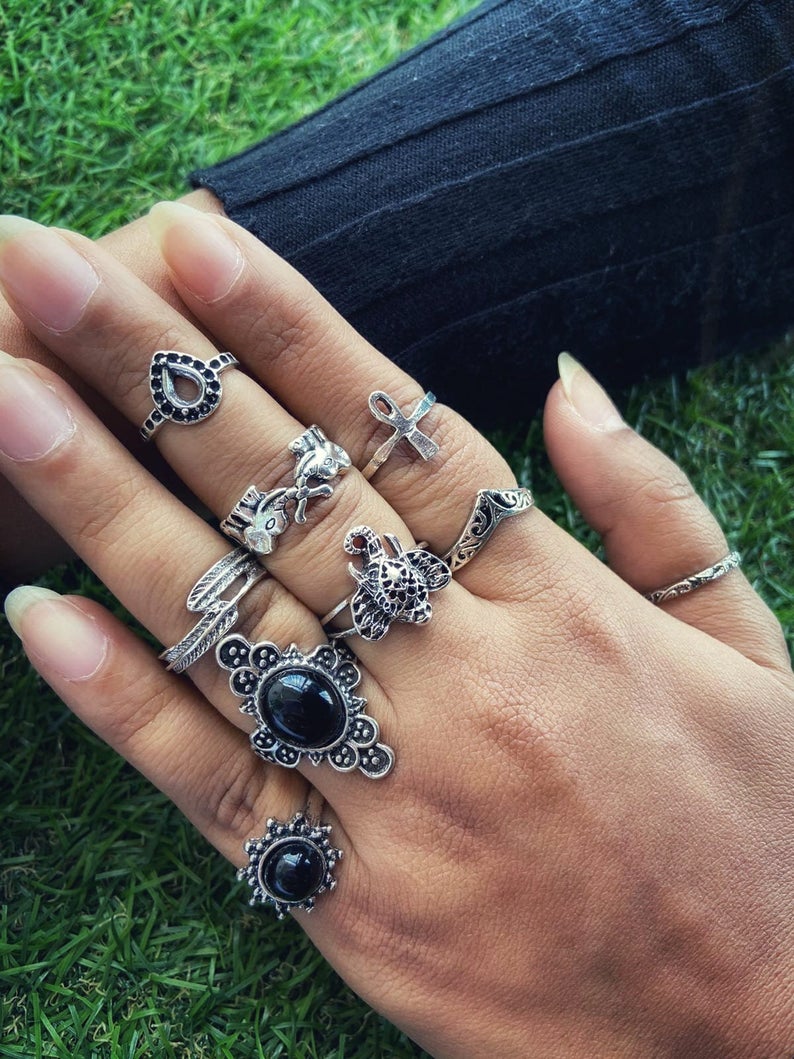 9 Piece Bohemian Stackable Beach Midi Tribal Vintage Ring Set