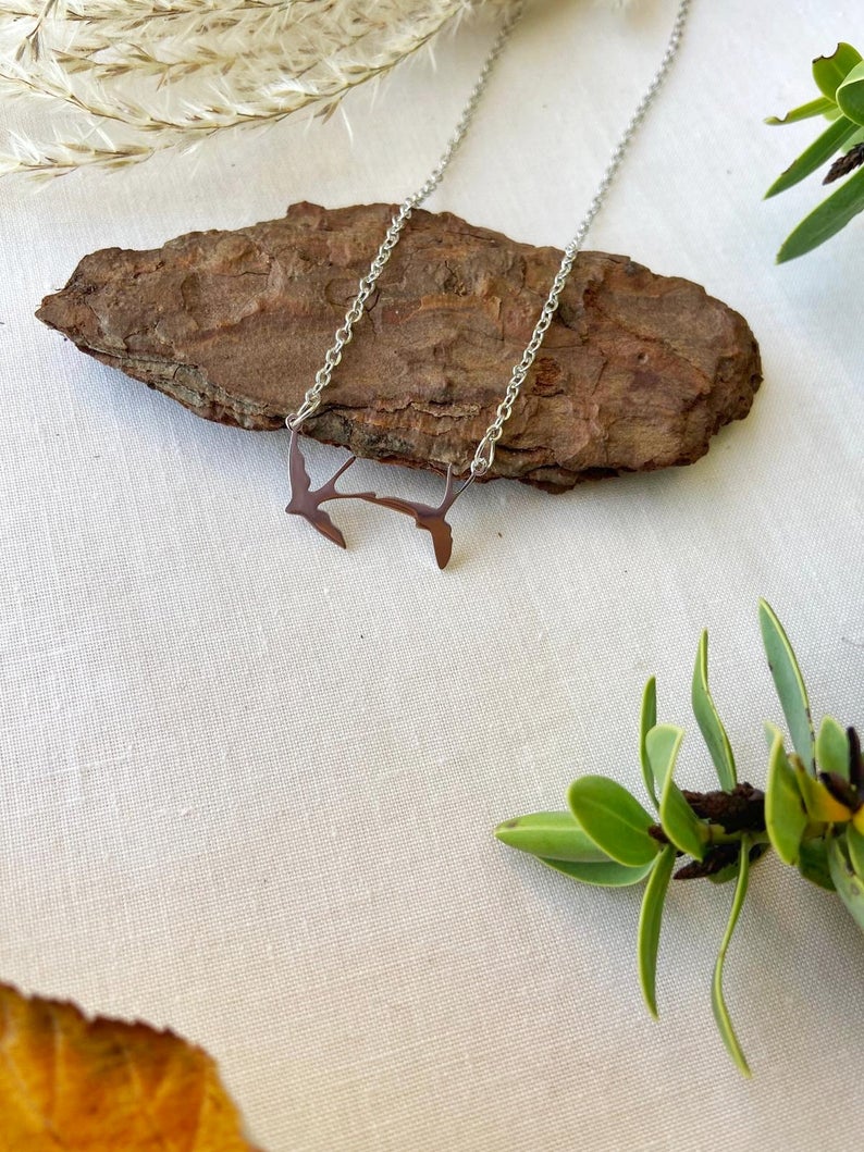 Two Bird Silver Gold Pendant Necklace, Nature Birds Charm, Simple Pendant for (Close-up Detail) | The Colourful Aura