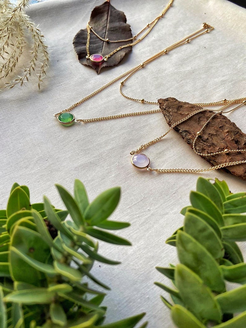 Layered Crystal Pendant Drop necklace, Green/Pink/White round drop Necklace, Graduation Gift, Mothers Day gift for her