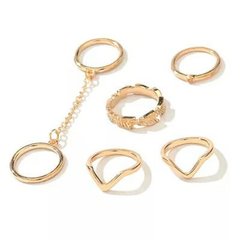 6 Pcs Gold Chain Knuckle Midi Stacking Bohemian Ring Set