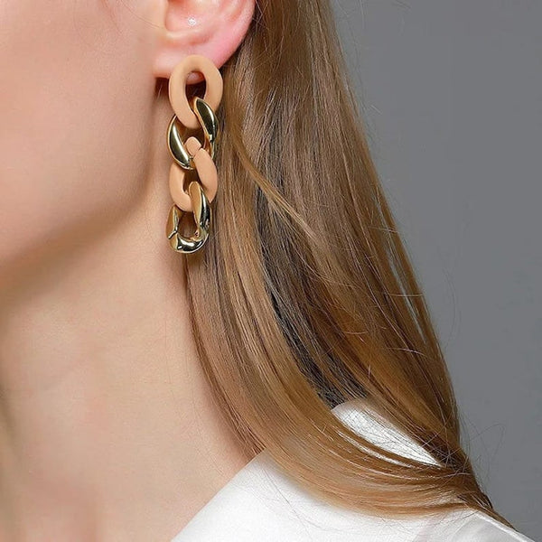 Black and Khaki Chain Tassel Drop Earring