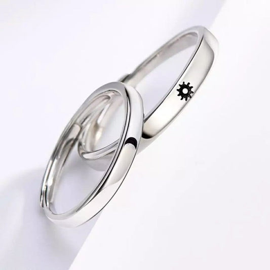 Multi Design Silver Couple Moon and Sun Promise Adjustable Ring set