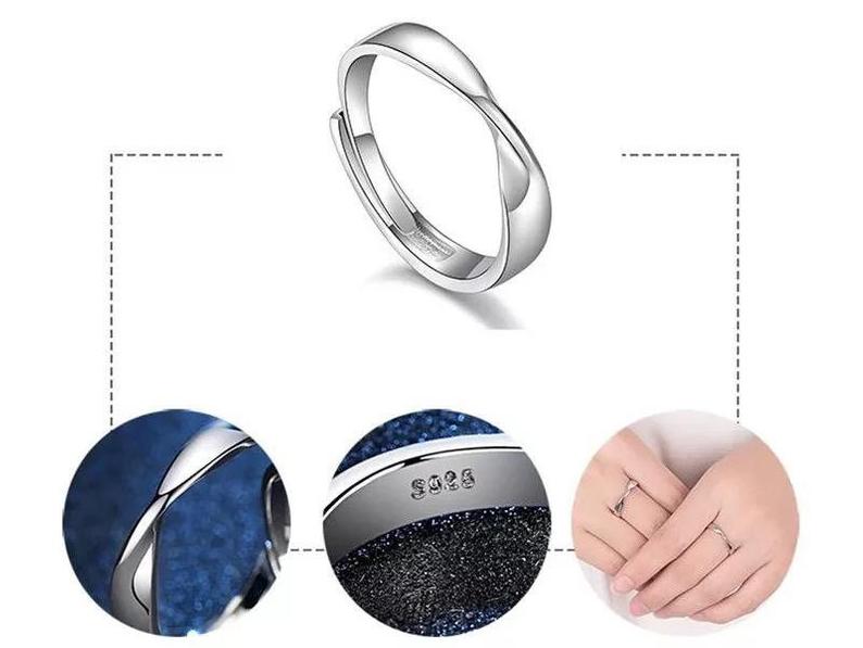 Adjustable Silver Couple Promise Mobius Twist Infinity Ring Set