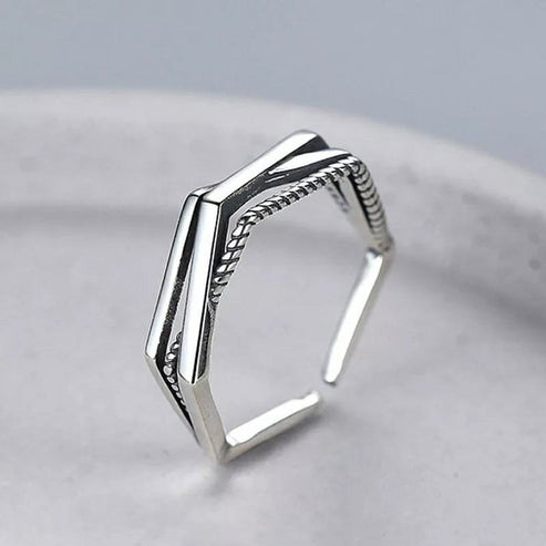 925 sterling silver geometric hexagon ring