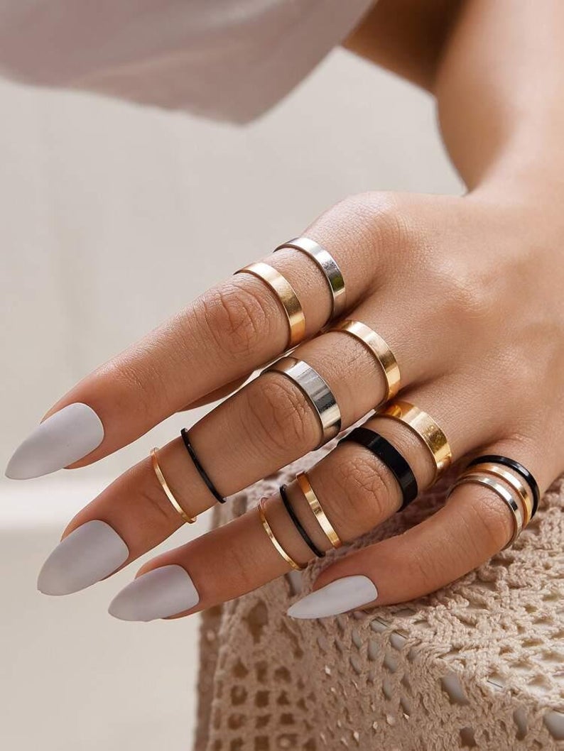 14 Piece Multicolour Bohemian Vintage Tribal Midi Stackable Rings – The Colourful Aura