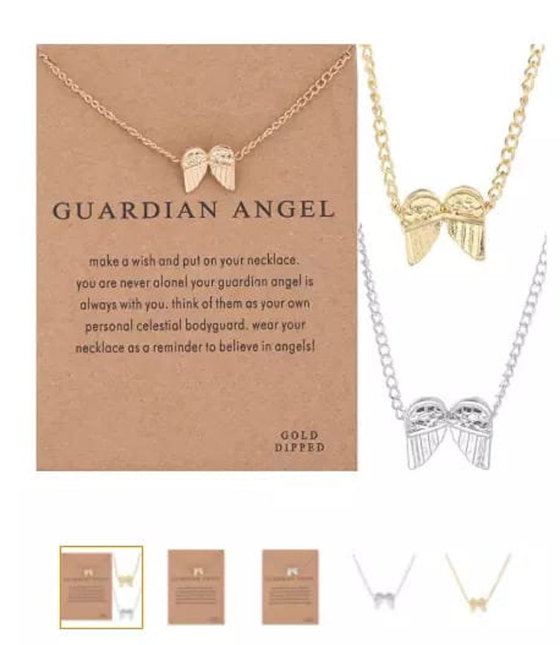 Golden Guardian Angel Wings Good Luck Two Wings Charm Pendant Necklace