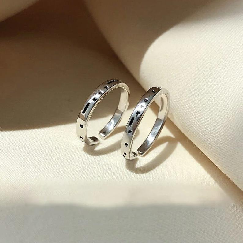 Adjustable Morse Code "Love you Forever" Couple Promise Ring Set